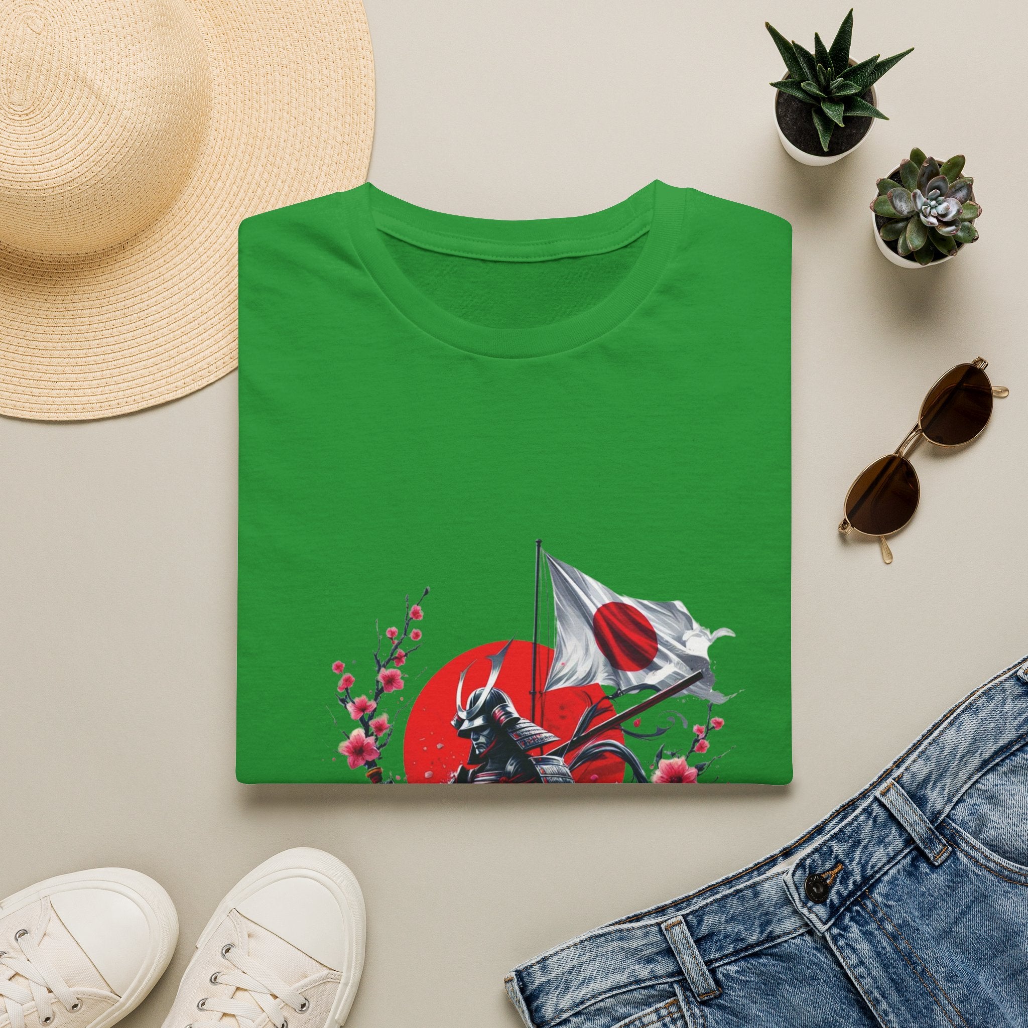 Japan Unisex Softstyle T-Shirt Japanese Art Sakura Samurai Cotton Gift Unique