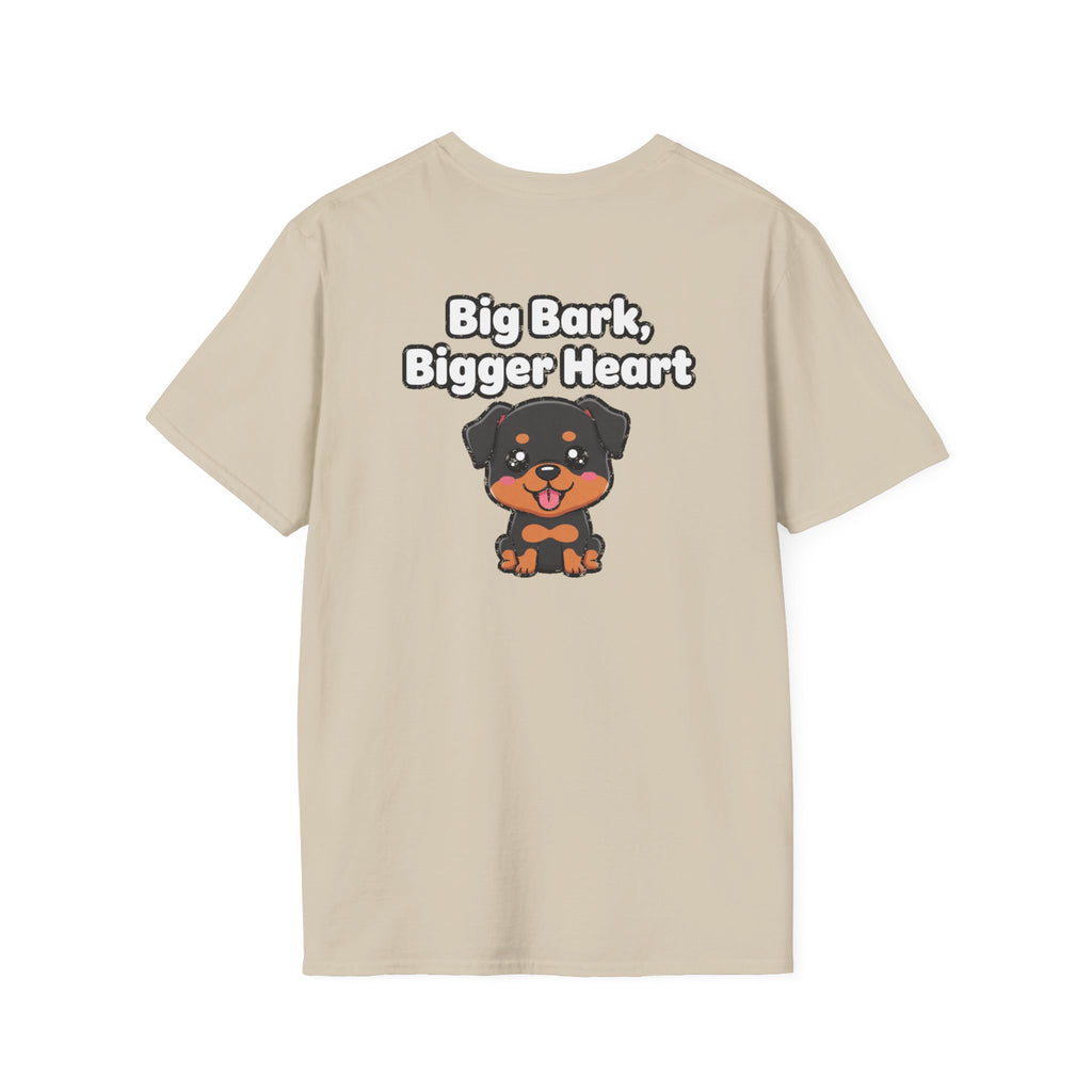 Cute Rottweiler Shirt Big Bark, Bigger Heart Funny Dog Lover Unisex Softstyle Tee Gift