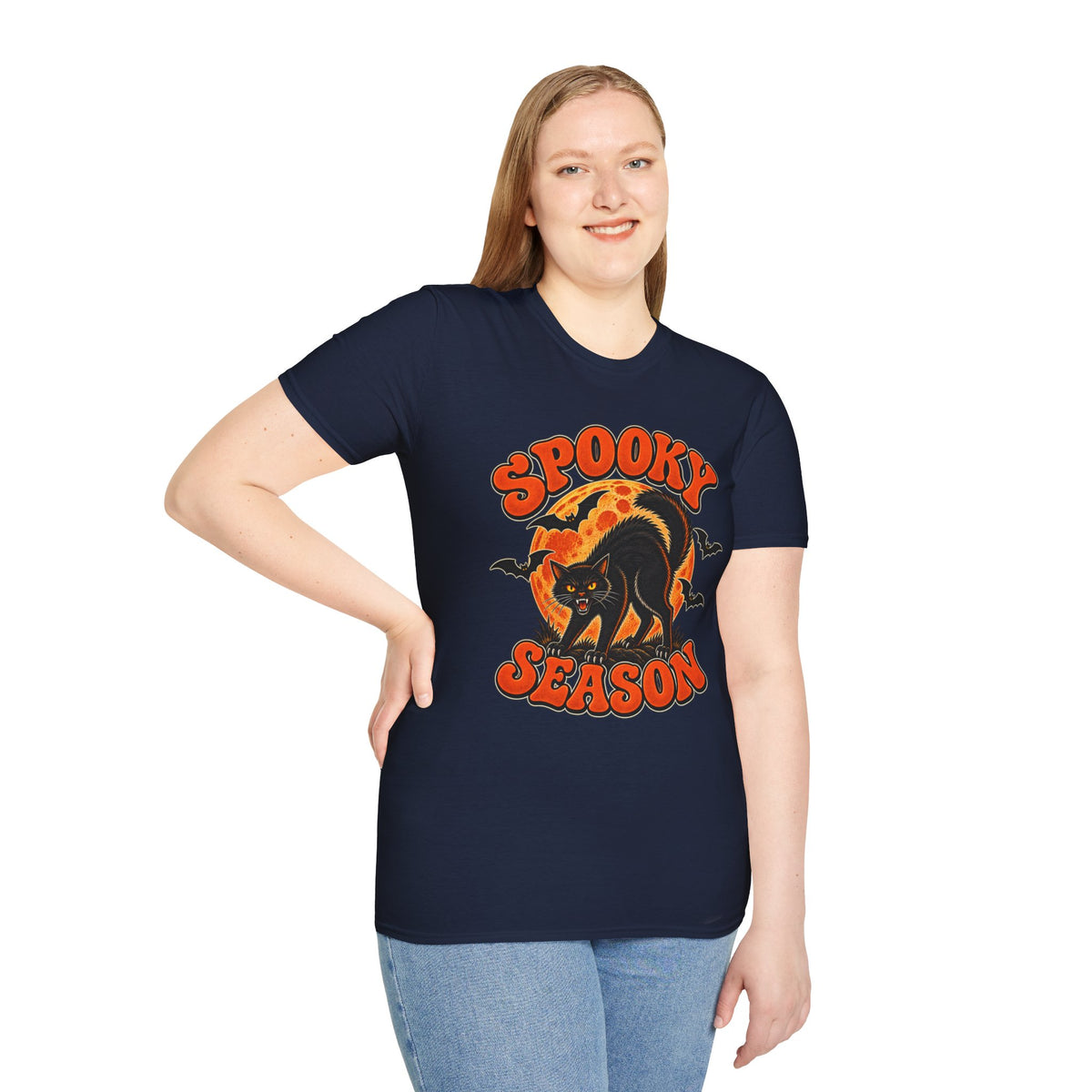 Retro Black Cat Halloween Shirt | Vintage Spooky Season Graphic Tee | Womens Halloween T-Shirt