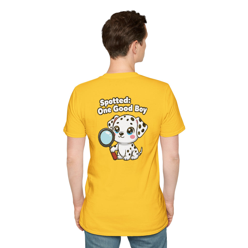Cute Dalmatian Shirt Spotted: One Good Boy Funny Dog Lover Unisex Softstyle Tee Gift