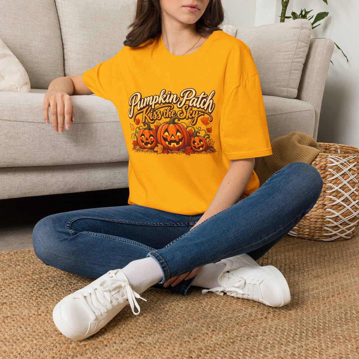 Pumpkin Patch Kiss the Sky Shirt | Cute Fall Jack-O'-Lantern Graphic Tee | Womens Halloween T-Shirt