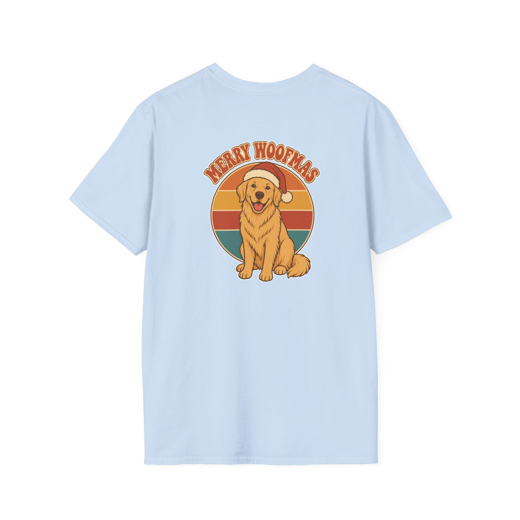 Retro Christmas Dog T-Shirt Merry Woofmas Vintage Dog Lover Shirt Unisex Softstyle Tee Christmas Gift