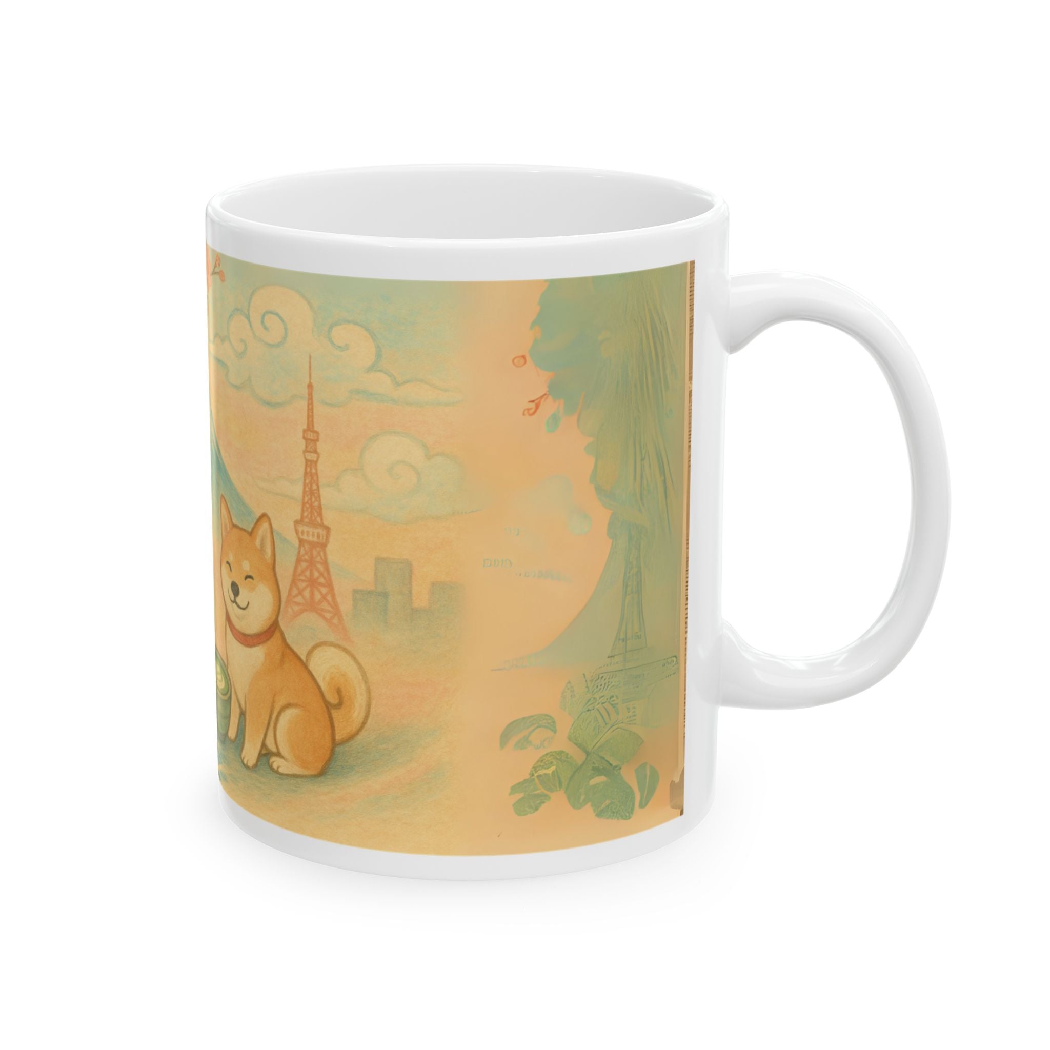 Japan Ceramic Sakura Mount Fuji Shiba Inu Travel Mug Tea Coffee Cup Best Gift 11oz