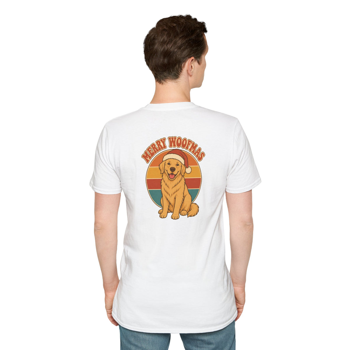 Retro Christmas Dog T-Shirt Merry Woofmas Vintage Dog Lover Shirt Unisex Softstyle Tee Christmas Gift