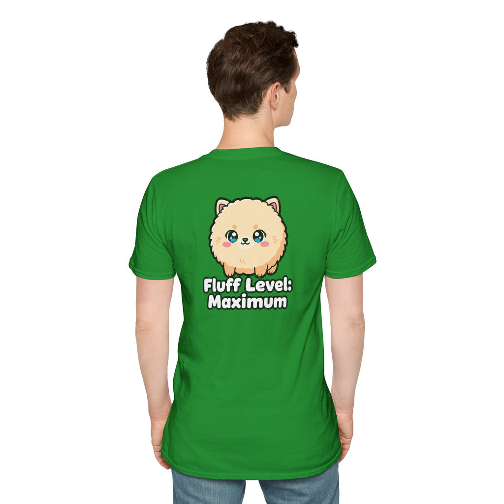 Cute Dog Pomeranian Shirt Fluff Level: Maximum Funny Dog Lover Unisex Softstyle Tee Gift