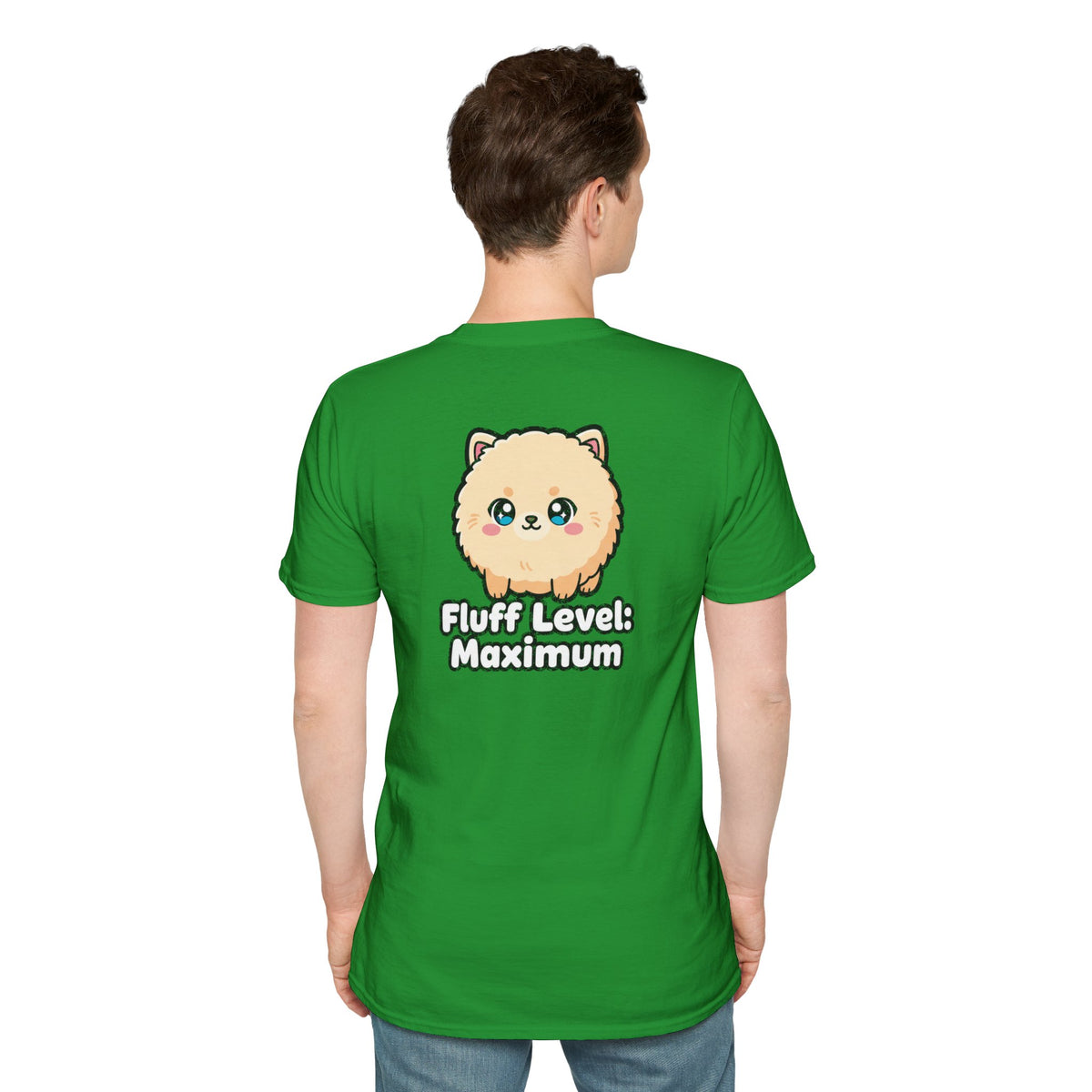Cute Dog Pomeranian Shirt Fluff Level: Maximum Funny Dog Lover Unisex Softstyle Tee Gift