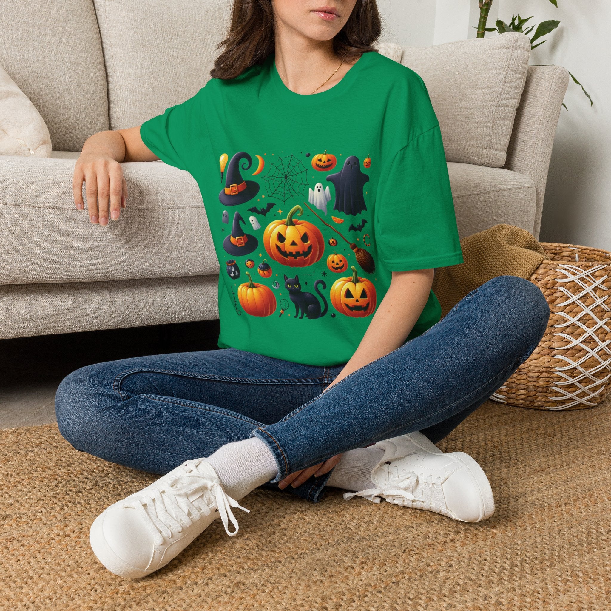 Halloween Pumpkin Face Funny Scary Mens Cotton T-Shirt Tee Top Unisex Women Gift