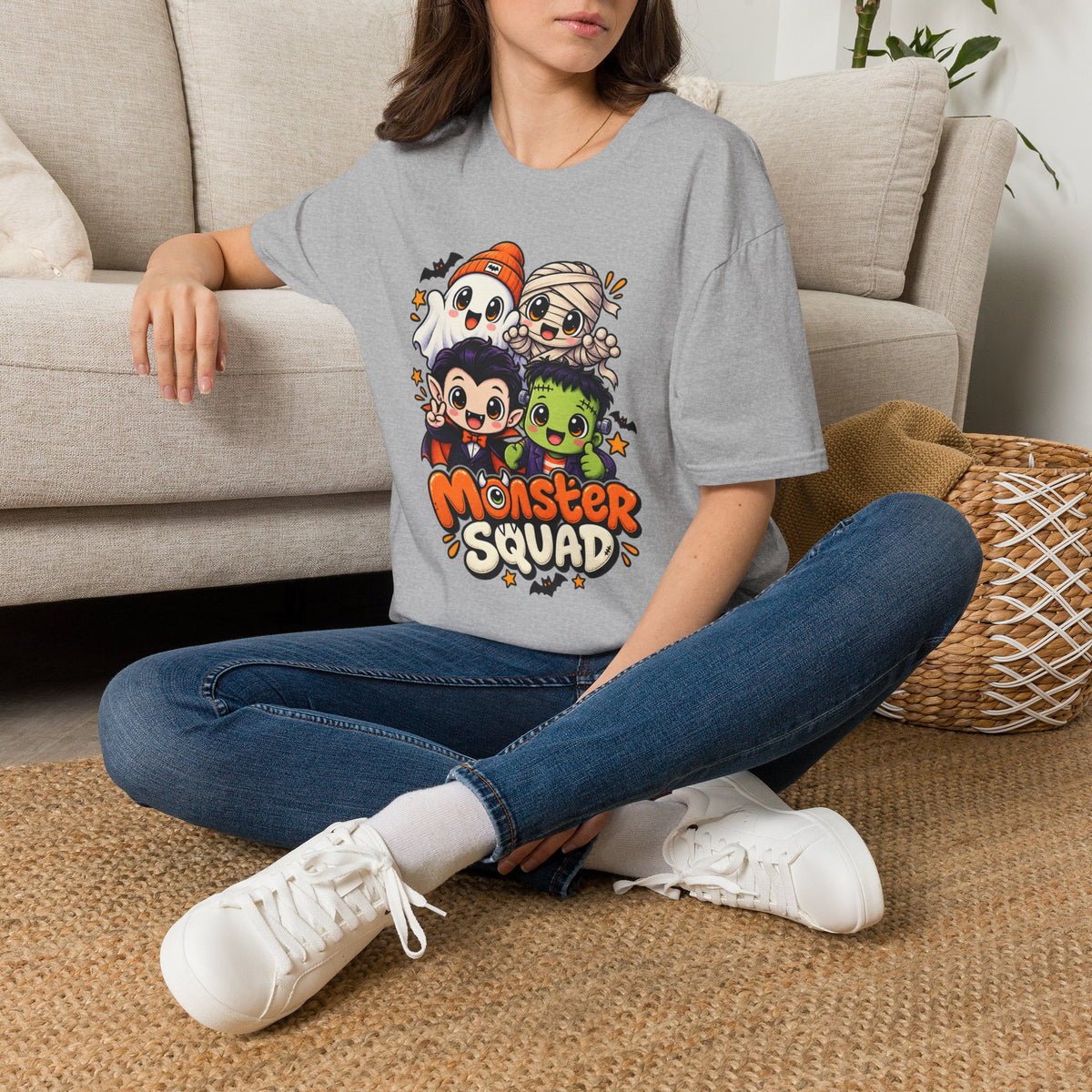 Funny Monster Squad Shirt | Cute Kawaii Halloween Tee | Ghost Mummy Vampire Frankenstein Graphic T-Shirt