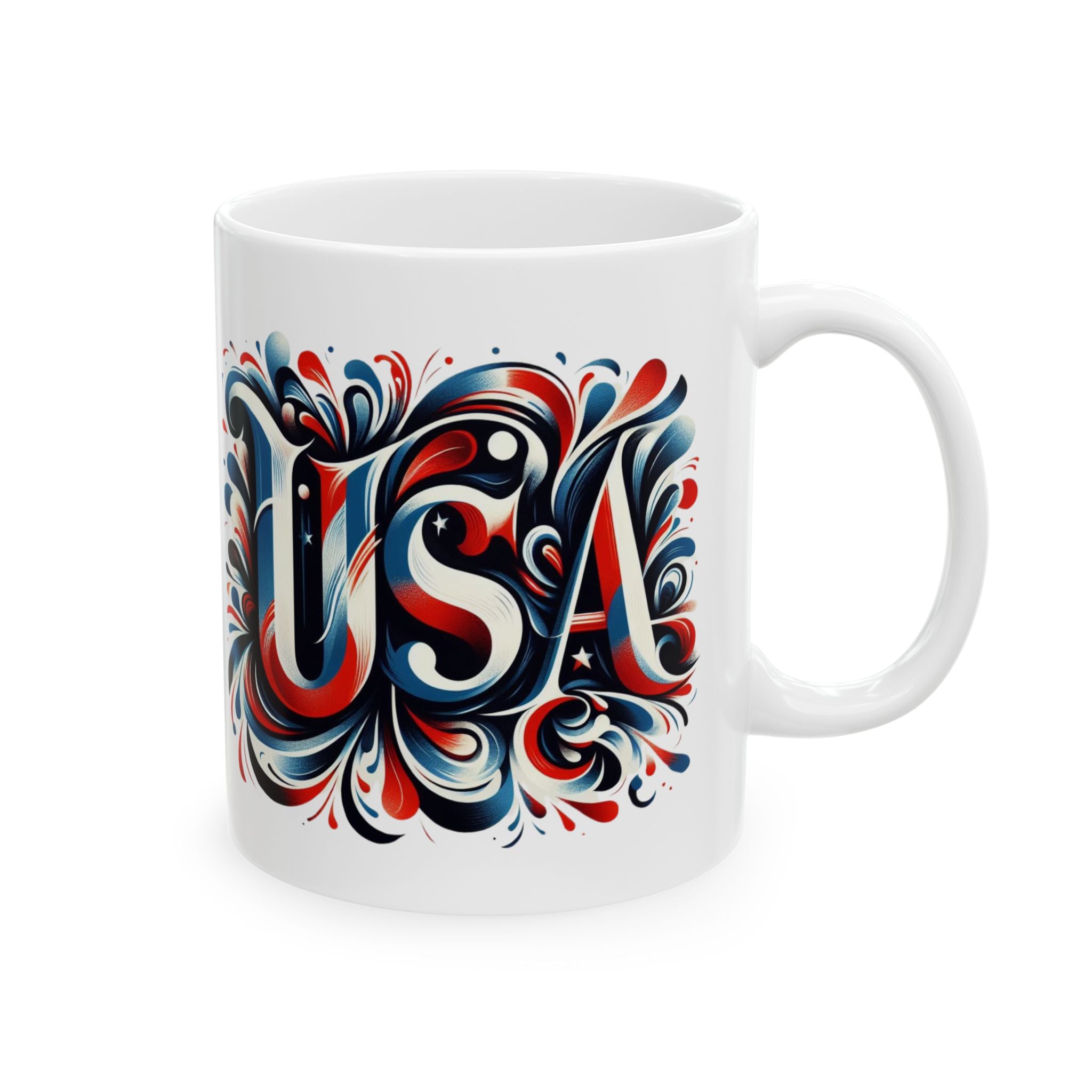 Calligraphy USA Flag Mug America Tea Coffee Cup Ceramic Mug Unique Gift 11oz New