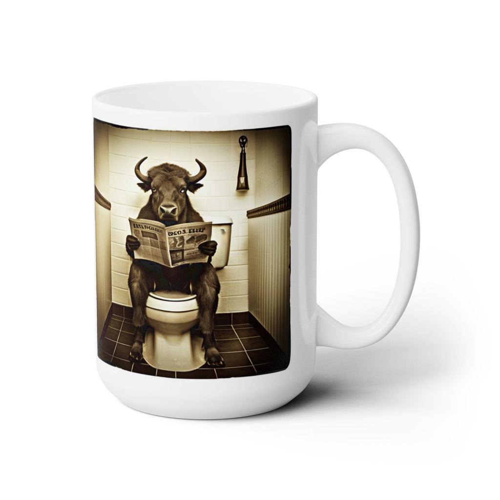 Funny Buffalo Sitting on Toilet Reading Newspaper Gift Animal Coffee Mug 15oz