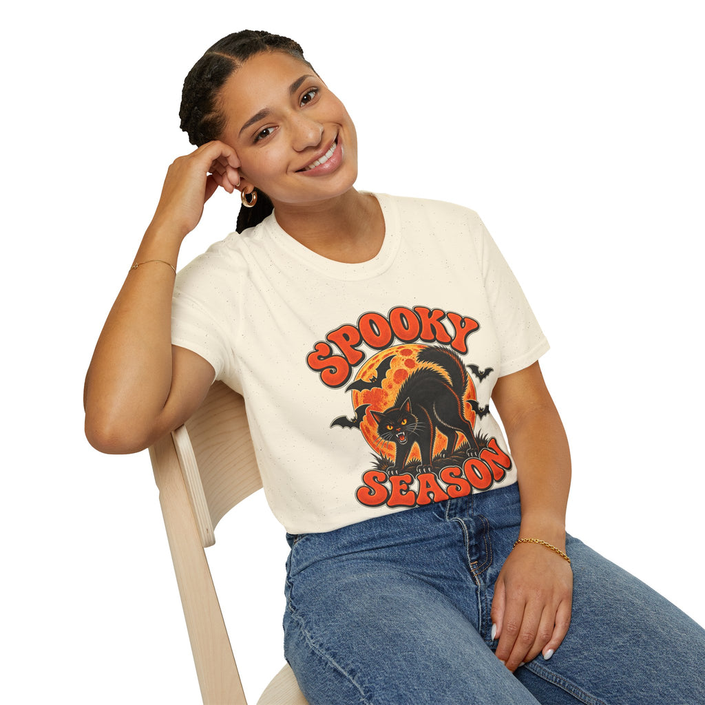 Retro Black Cat Halloween Shirt | Vintage Spooky Season Graphic Tee | Womens Halloween T-Shirt