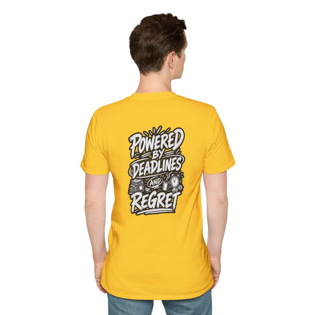 Funny Dark Humor Shirt Powered by Deadlines and Regret Funny Office Tee Unique Coworker Gift