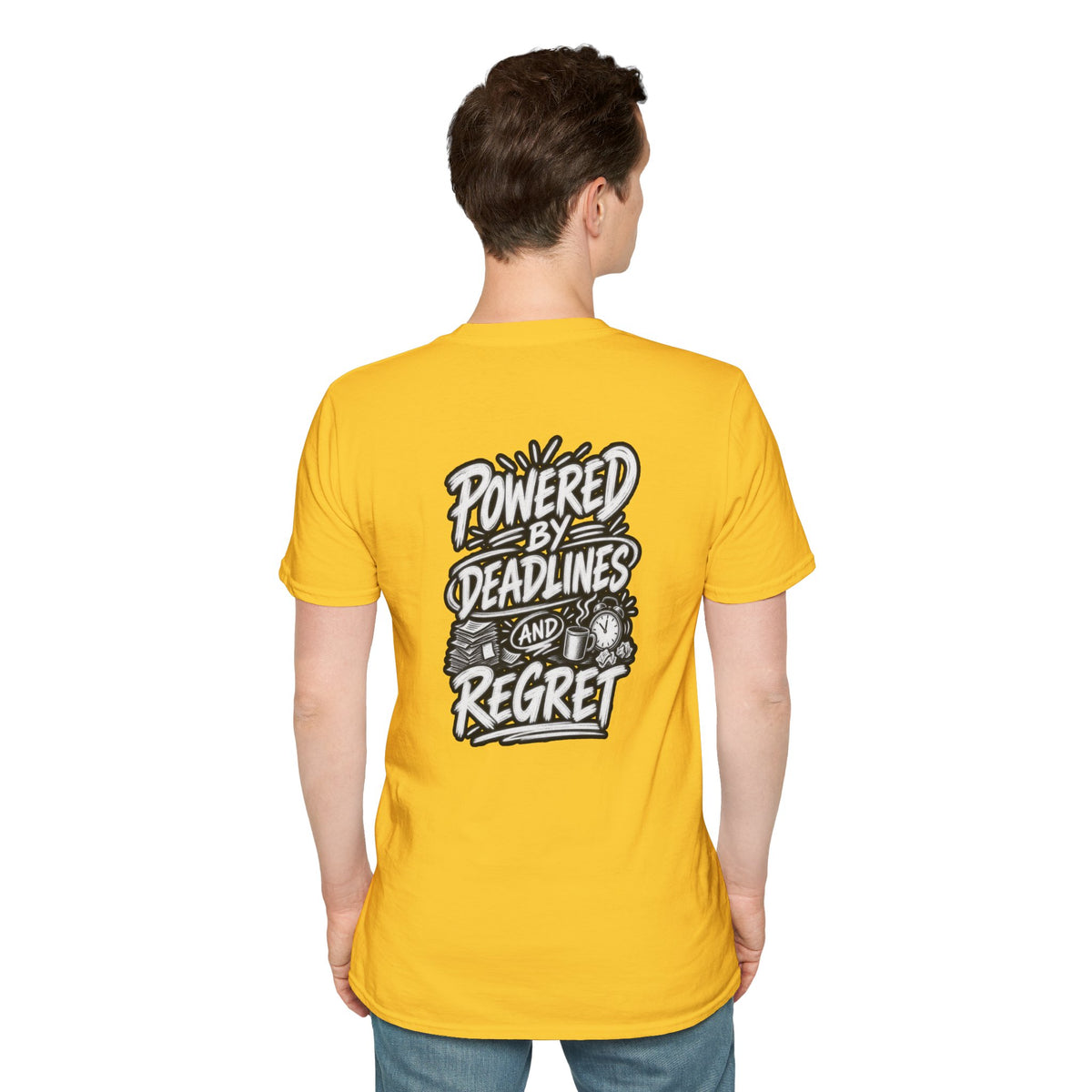 Funny Dark Humor Shirt Powered by Deadlines and Regret Funny Office Tee Unique Coworker Gift