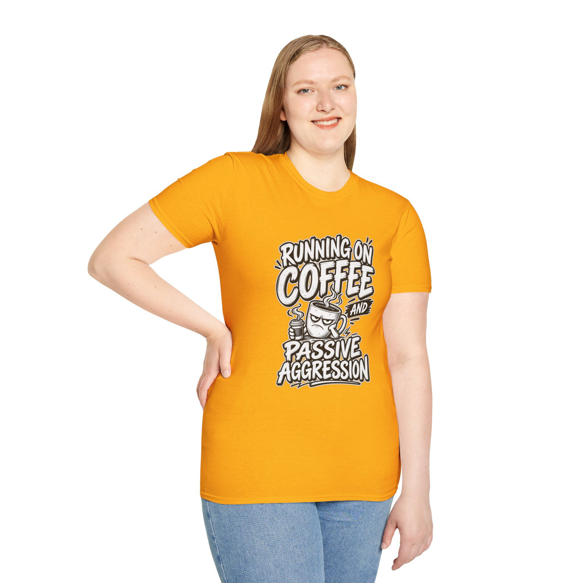 Funny Dark Humor Tshirt — Funny Office Tshirt Dark Humor Graphic Tee Unique Coworker Gift  RUNNING ON COFFEE AND PASSIVE AGGRESSION Shirt
