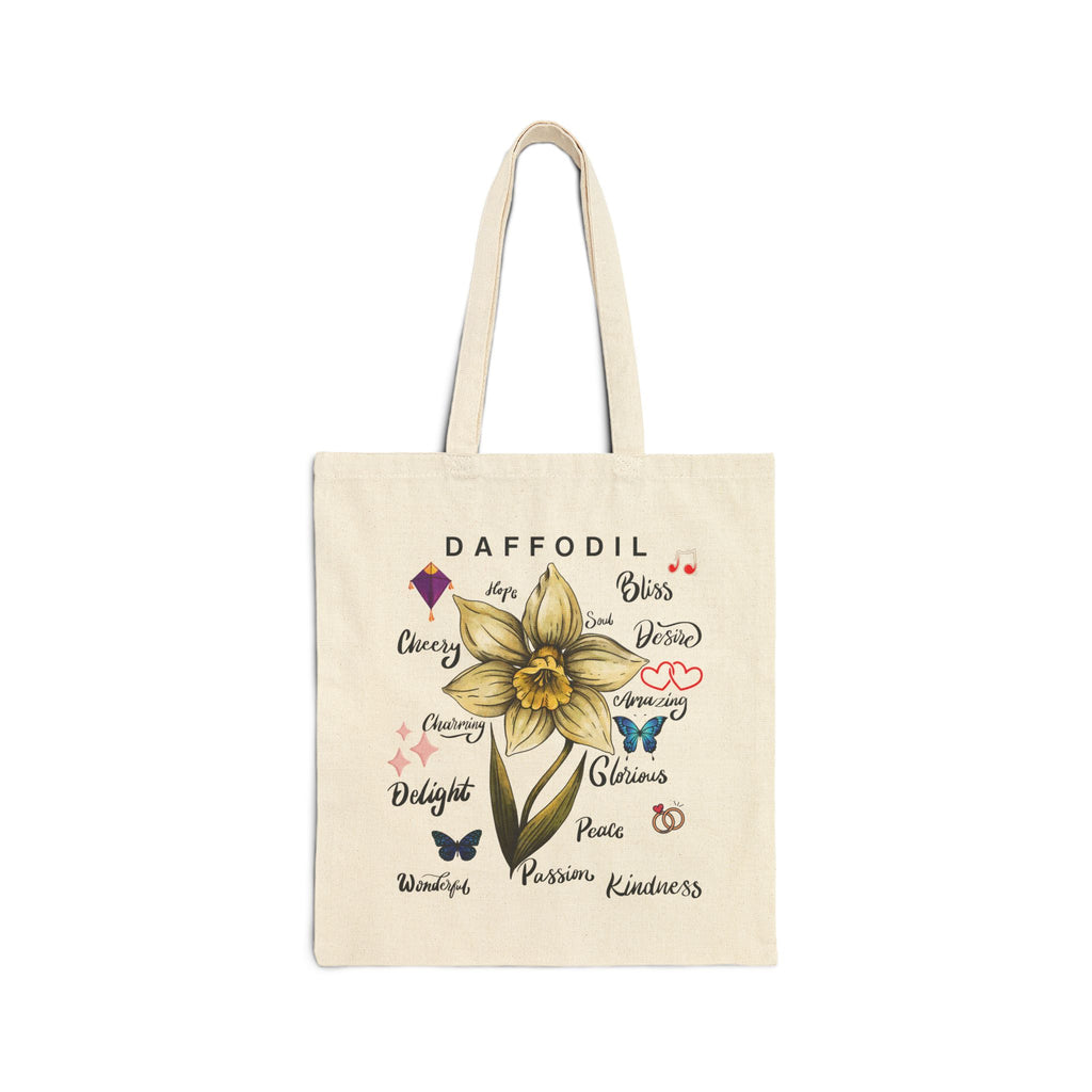 Floral Tote Bag Cute Botanical Print Stylish Fashion Cotton Daffodil Canvas Bag Best Gift
