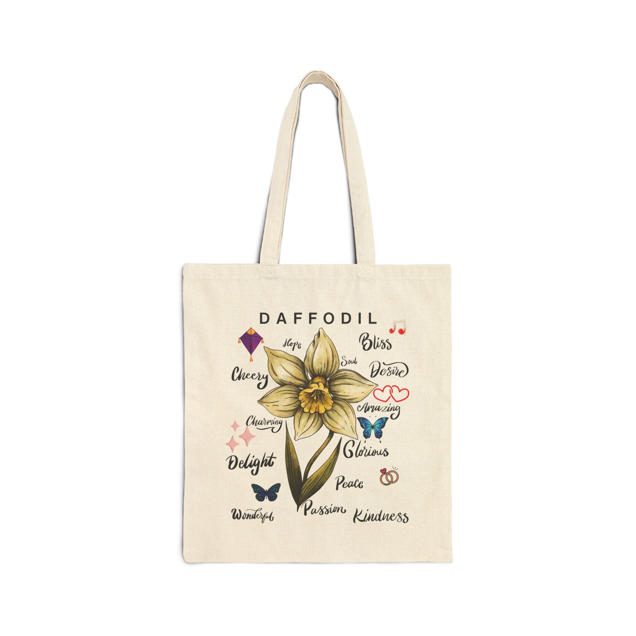 Floral Tote Bag Cute Botanical Print Stylish Fashion Cotton Daffodil Canvas Bag Best Gift