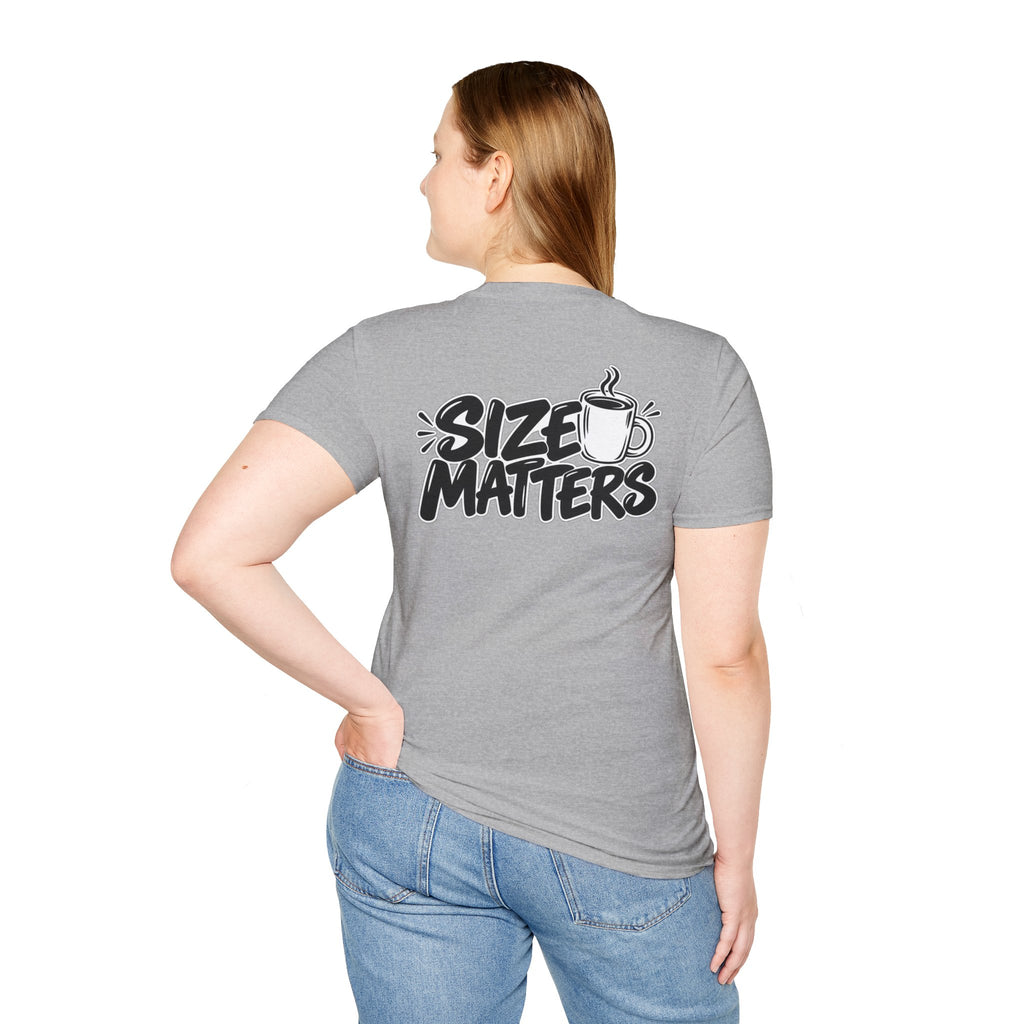 Dark Humor Funny Coffee Shirt Size Matters Novelty Graphic Tee Unique Gift