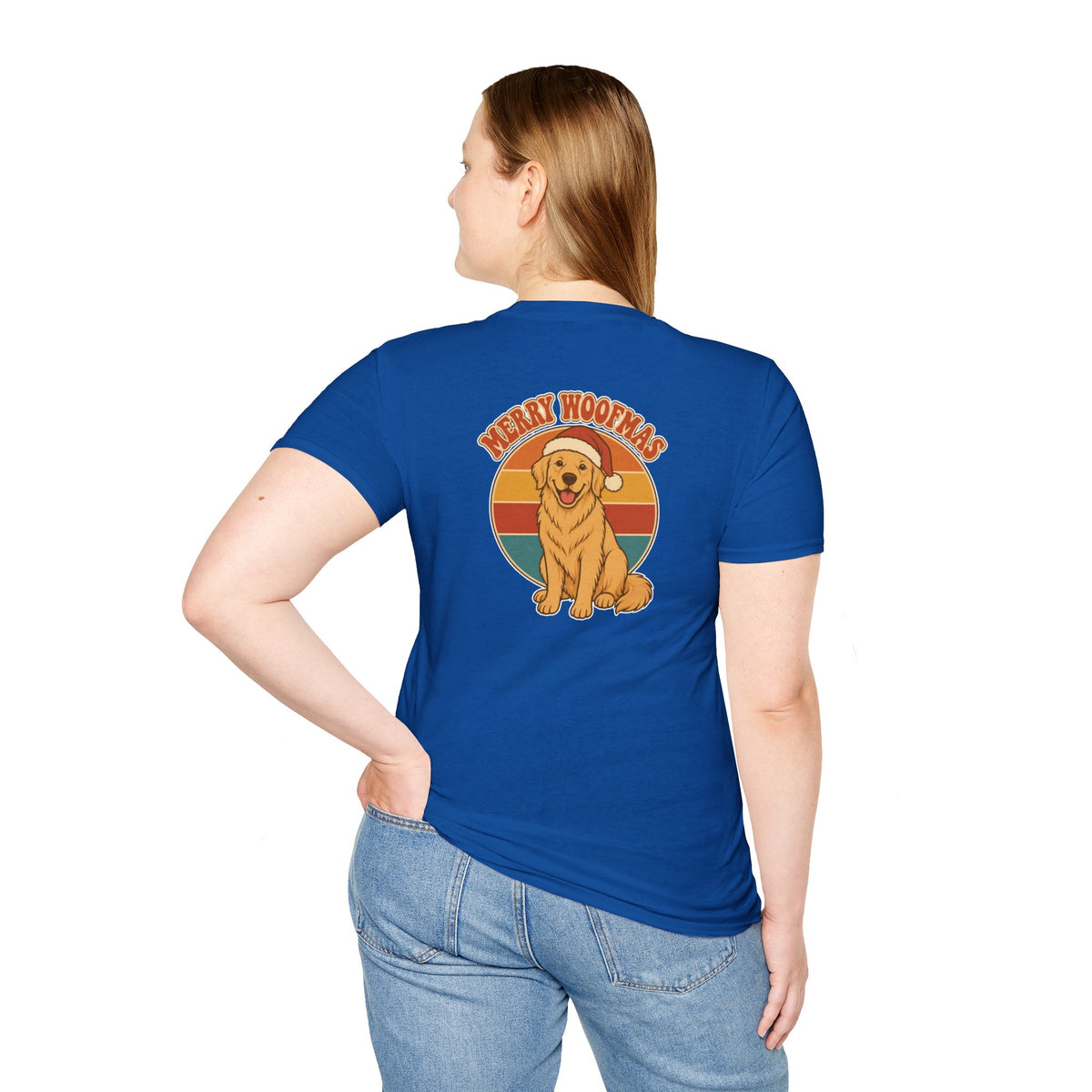 Retro Christmas Dog T-Shirt Merry Woofmas Vintage Dog Lover Shirt Unisex Softstyle Tee Christmas Gift