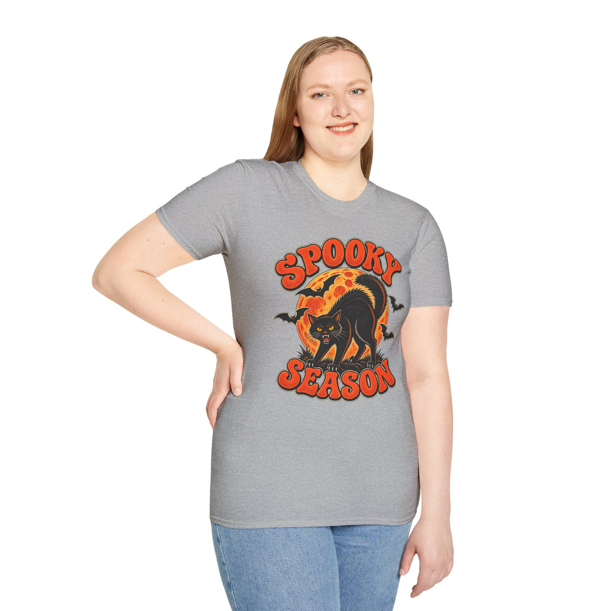 Retro Black Cat Halloween Shirt | Vintage Spooky Season Graphic Tee | Womens Halloween T-Shirt