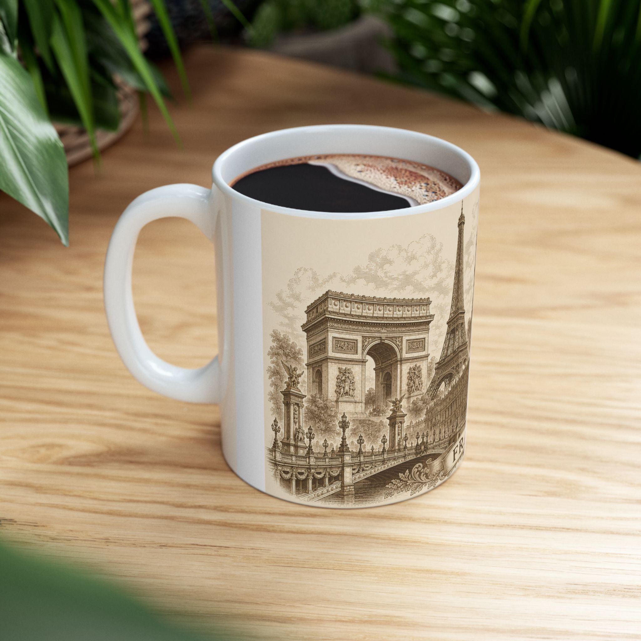 Ceramic Travel Mug French Landmarks Mug — Eiffel Tower Notre Dame Versailles Coffee Cup Gift 11oz 15oz
