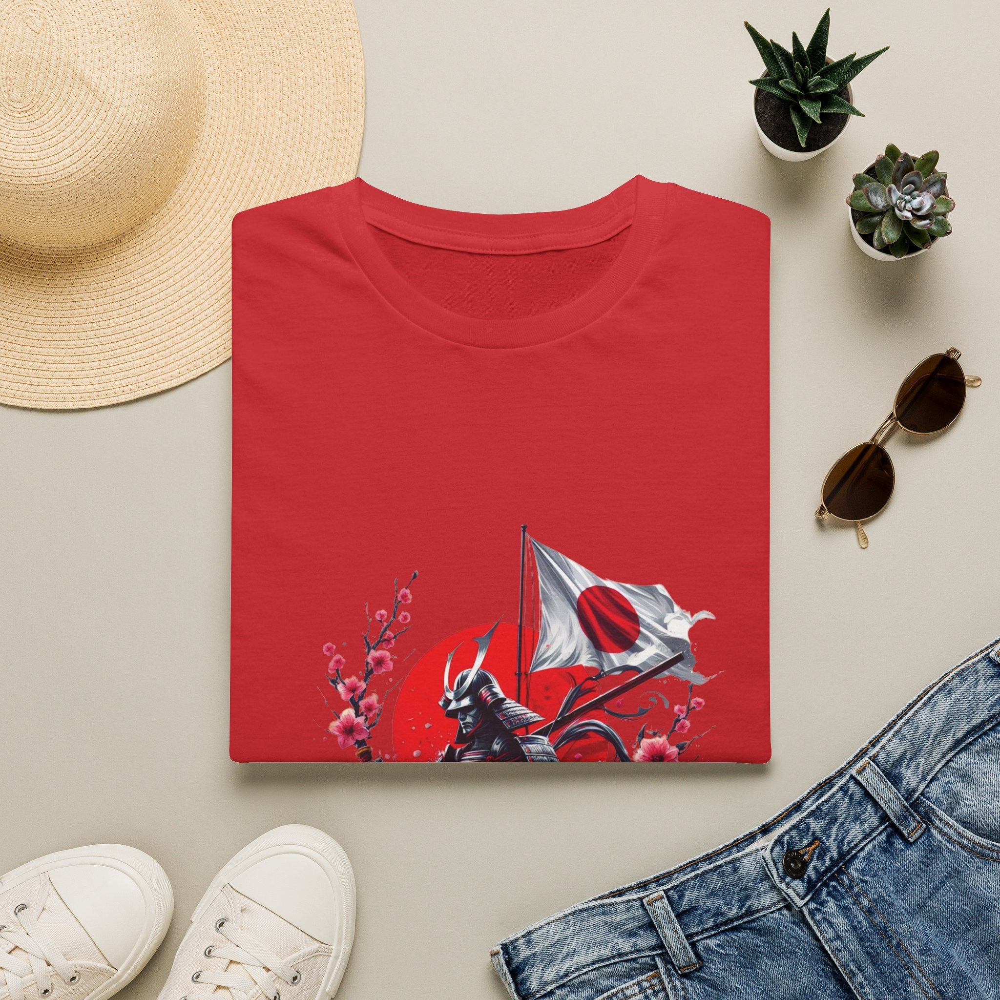 Japan Unisex Softstyle T-Shirt Japanese Art Sakura Samurai Cotton Gift Unique