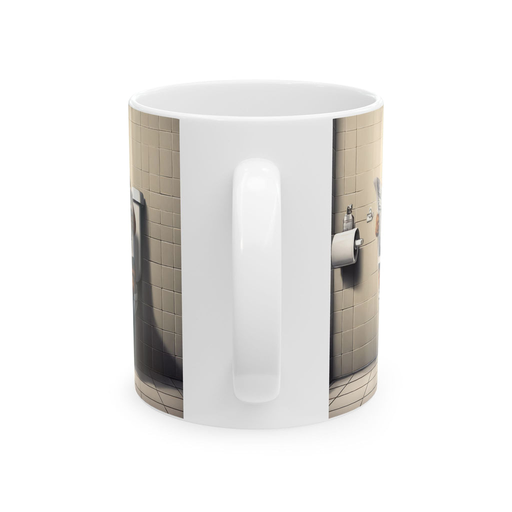 Funny Cat Sitting on Toilet Reading Newspaper Mug Gift Animal Coffee Mug 11oz