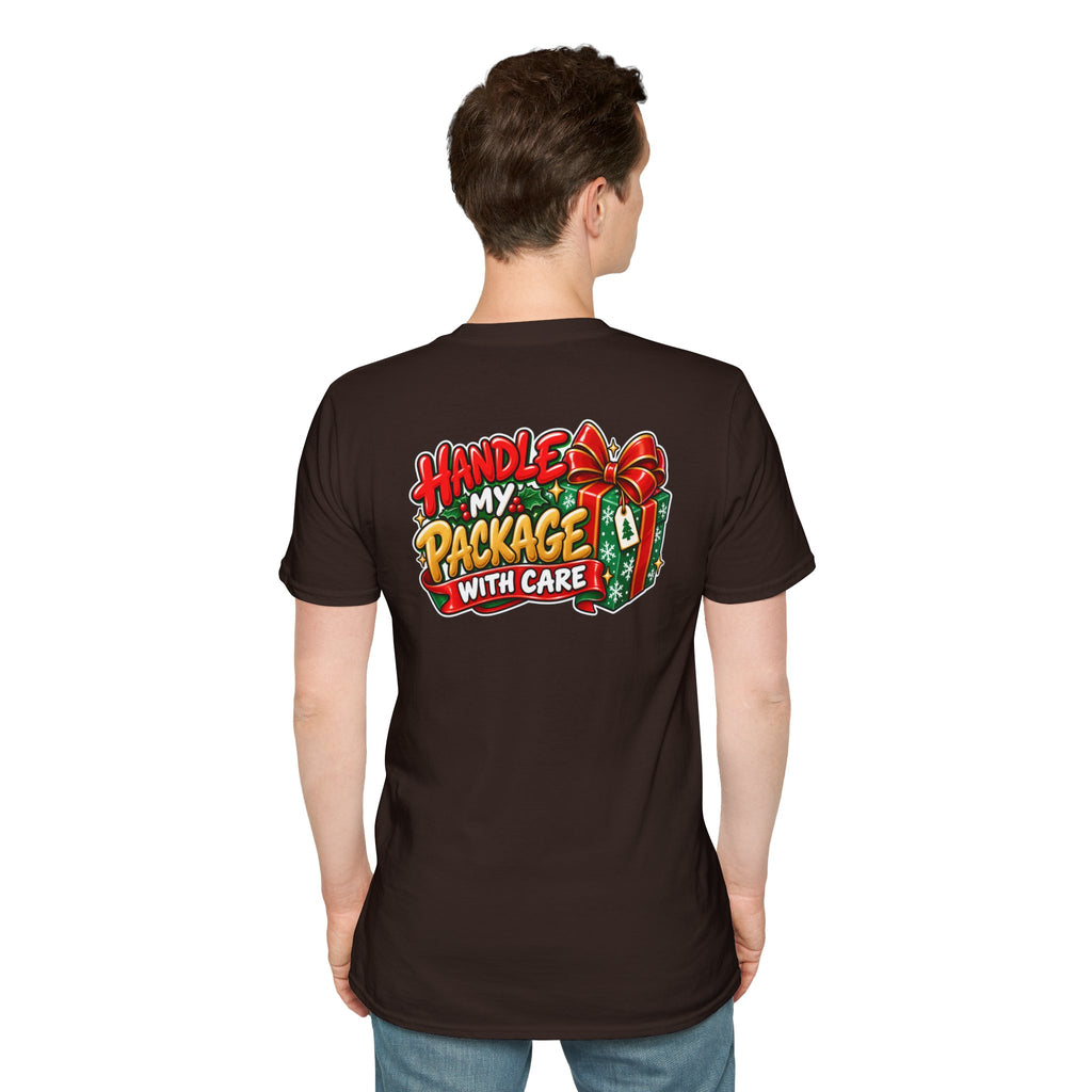 Funny Christmas Pun Tee Cheeky Holiday Shirt Dark Humor Funny Shirt HANDLE MY PACKAGE WITH CARE T-Shirt Unique Gift