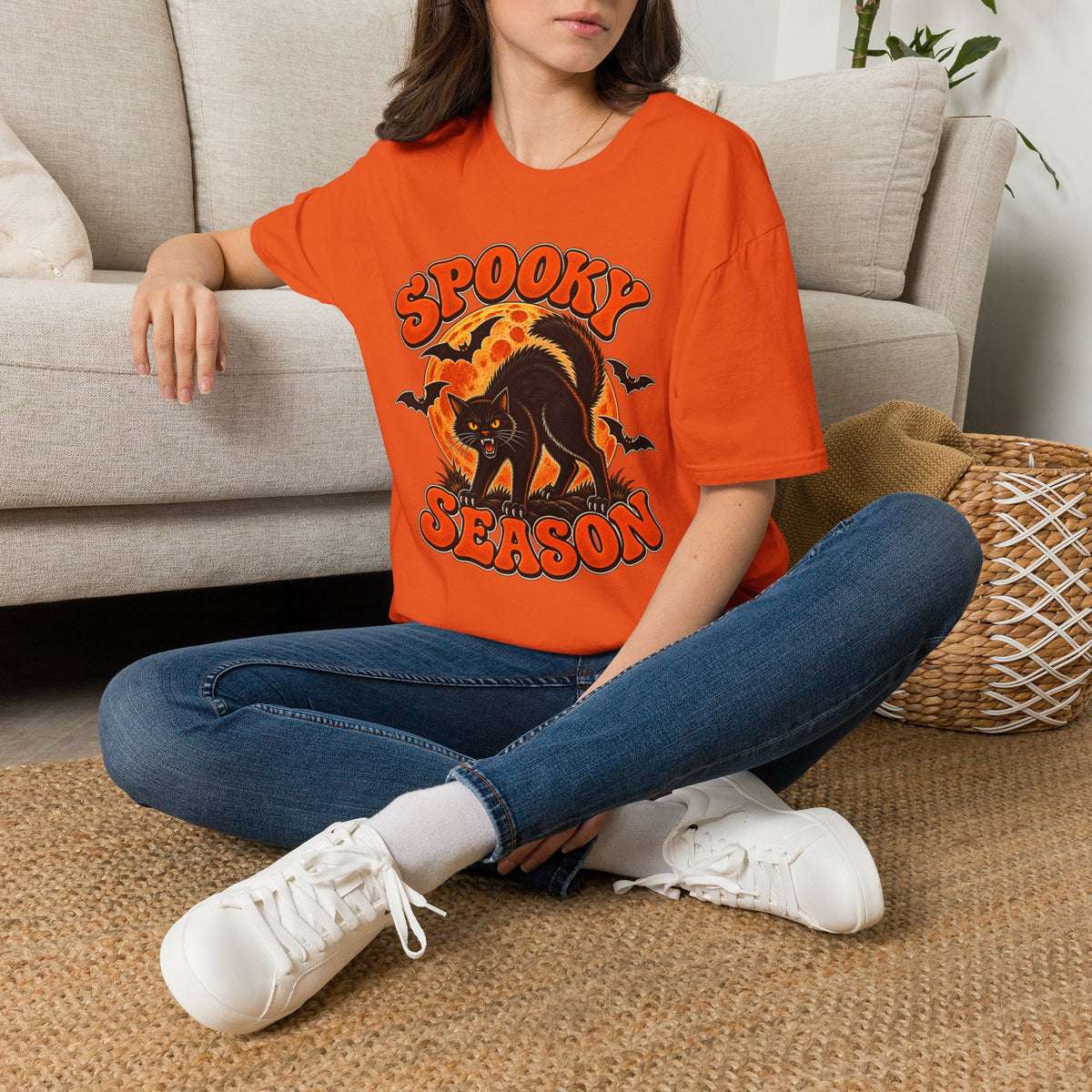 Retro Black Cat Halloween Shirt | Vintage Spooky Season Graphic Tee | Womens Halloween T-Shirt