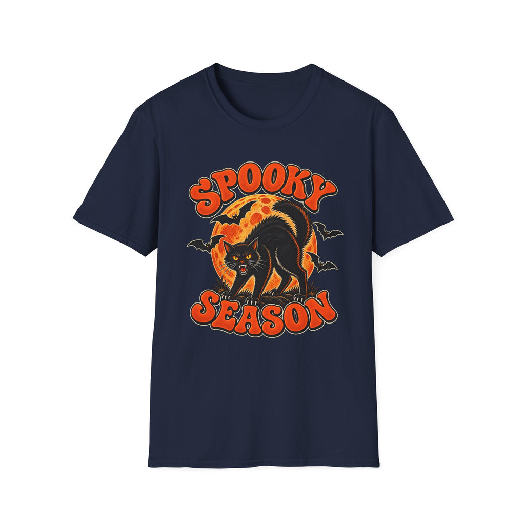 Retro Black Cat Halloween Shirt | Vintage Spooky Season Graphic Tee | Womens Halloween T-Shirt
