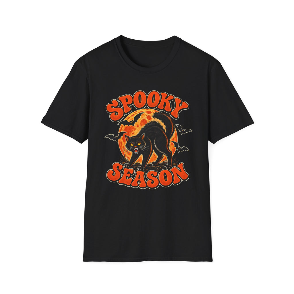 Retro Black Cat Halloween Shirt | Vintage Spooky Season Graphic Tee | Womens Halloween T-Shirt