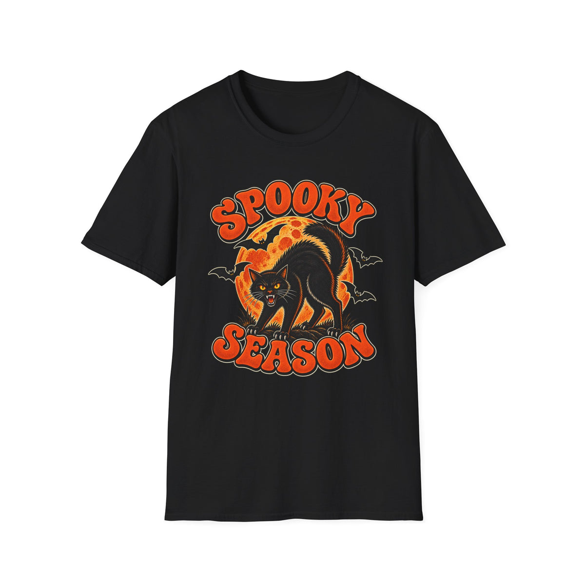 Retro Black Cat Halloween Shirt | Vintage Spooky Season Graphic Tee | Womens Halloween T-Shirt