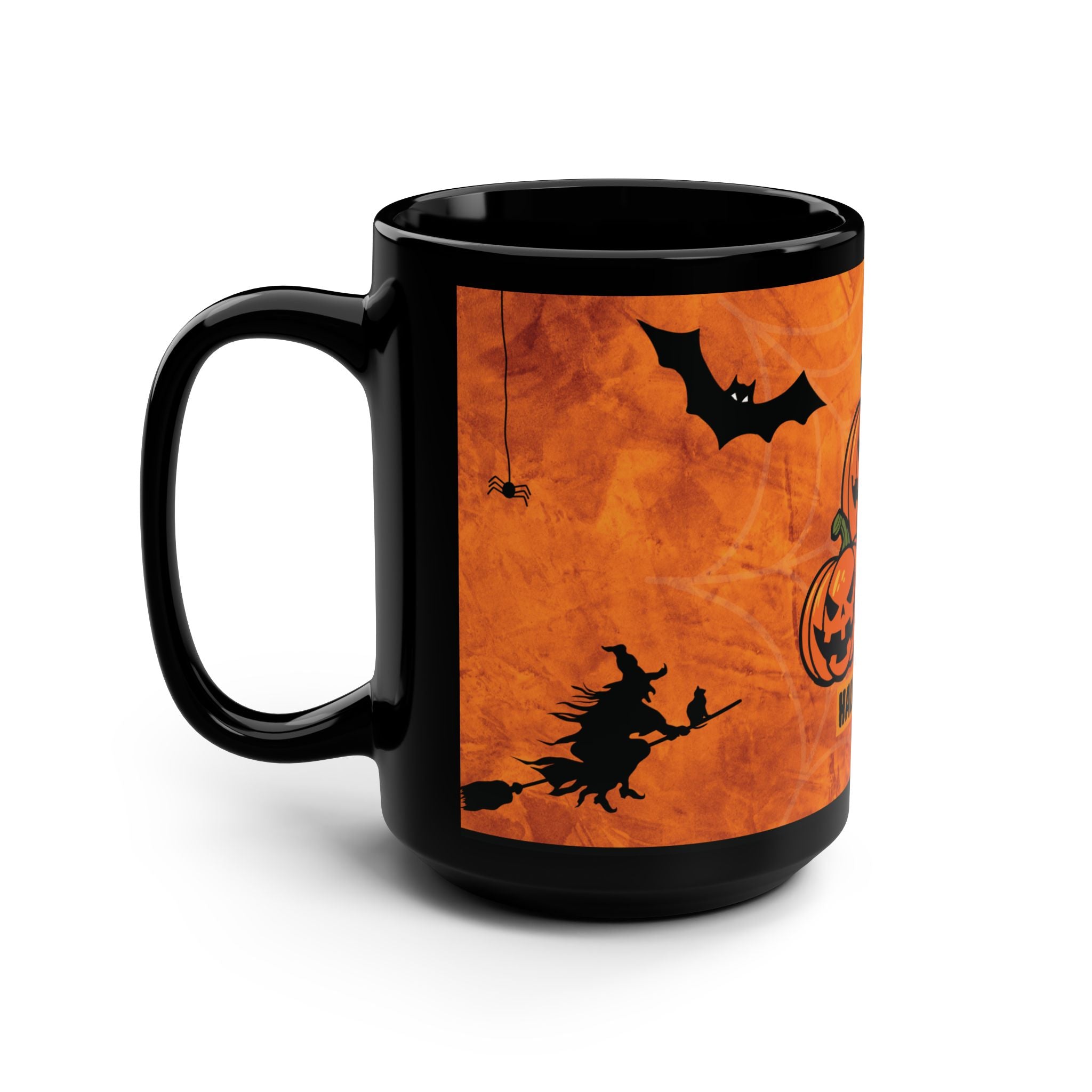 Halloween Cute Pumpkins Ghost Black Coffee Mug Funny Gift Happy Halloween 15oz
