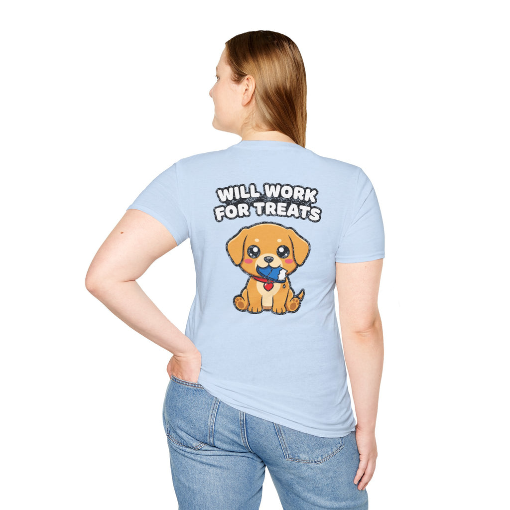 Cute Labrador Shirt Will Work For Treats Funny Dog Lover Unisex Softstyle Tee Gift
