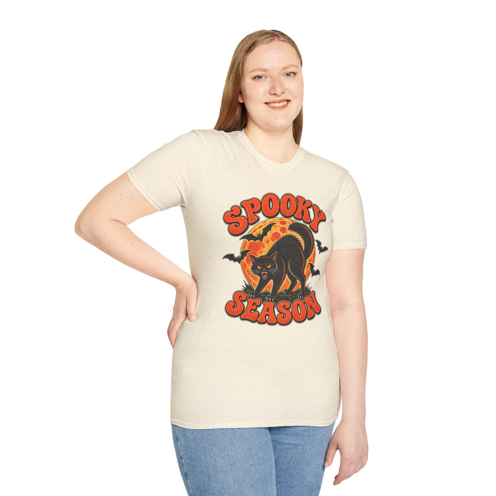 Retro Black Cat Halloween Shirt | Vintage Spooky Season Graphic Tee | Womens Halloween T-Shirt