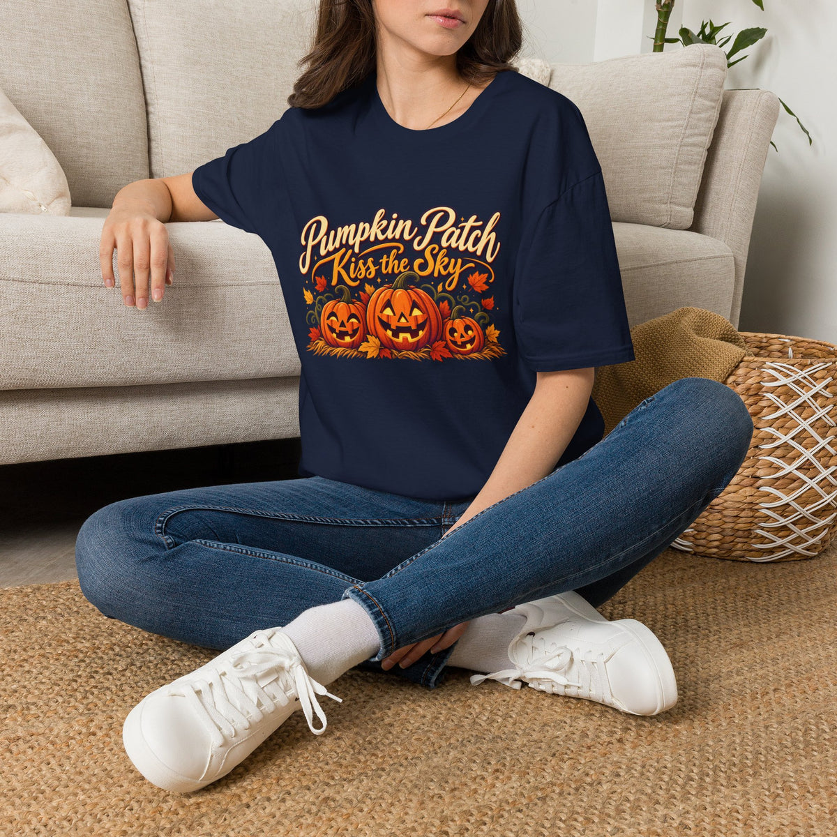 Pumpkin Patch Kiss the Sky Shirt | Cute Fall Jack-O'-Lantern Graphic Tee | Womens Halloween T-Shirt