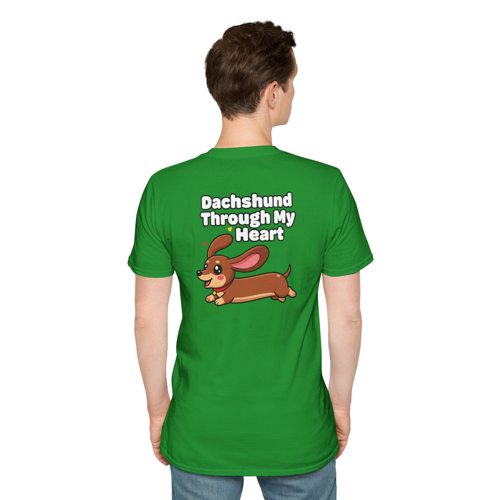 Cute Dachshund Shirt Dachshund Through My Heart Funny Dog Lover Unisex Softstyle Tee Gift