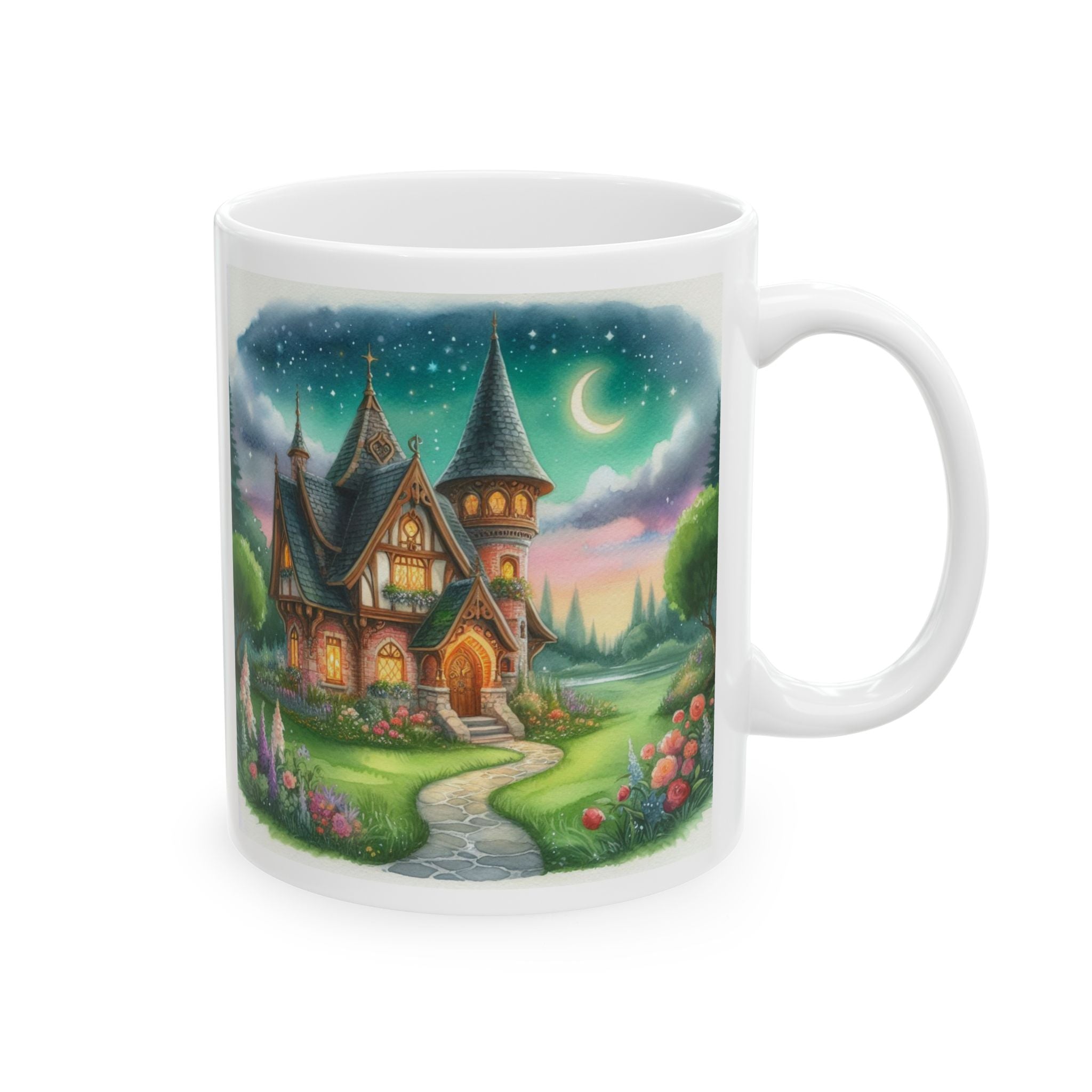 Fantasy Fairy Cottage Coffee Mug 11oz Enchanted Castle Ceramic Tea Cup Best Gift