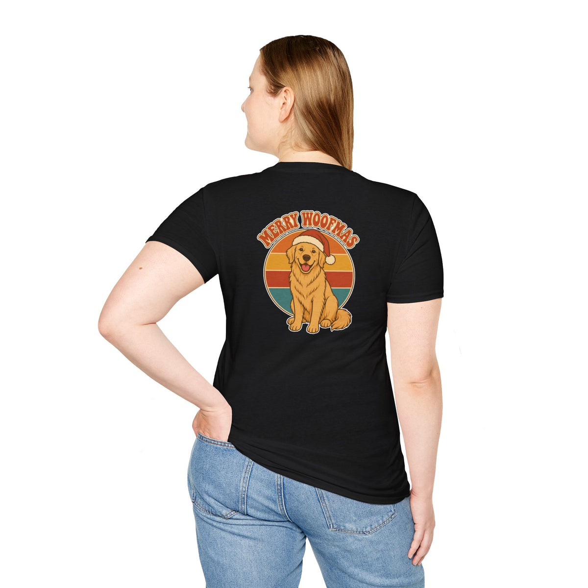 Retro Christmas Dog T-Shirt Merry Woofmas Vintage Dog Lover Shirt Unisex Softstyle Tee Christmas Gift