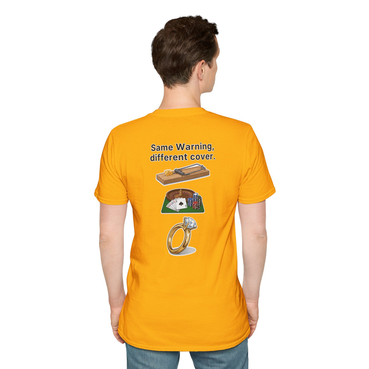 Funny Marriage T-Shirt Same Warning Different Cover Mousetrap Casino Ring Wedding Humor Shirt Groom Bachelor Party Tee