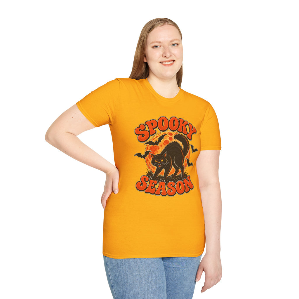 Retro Black Cat Halloween Shirt | Vintage Spooky Season Graphic Tee | Womens Halloween T-Shirt