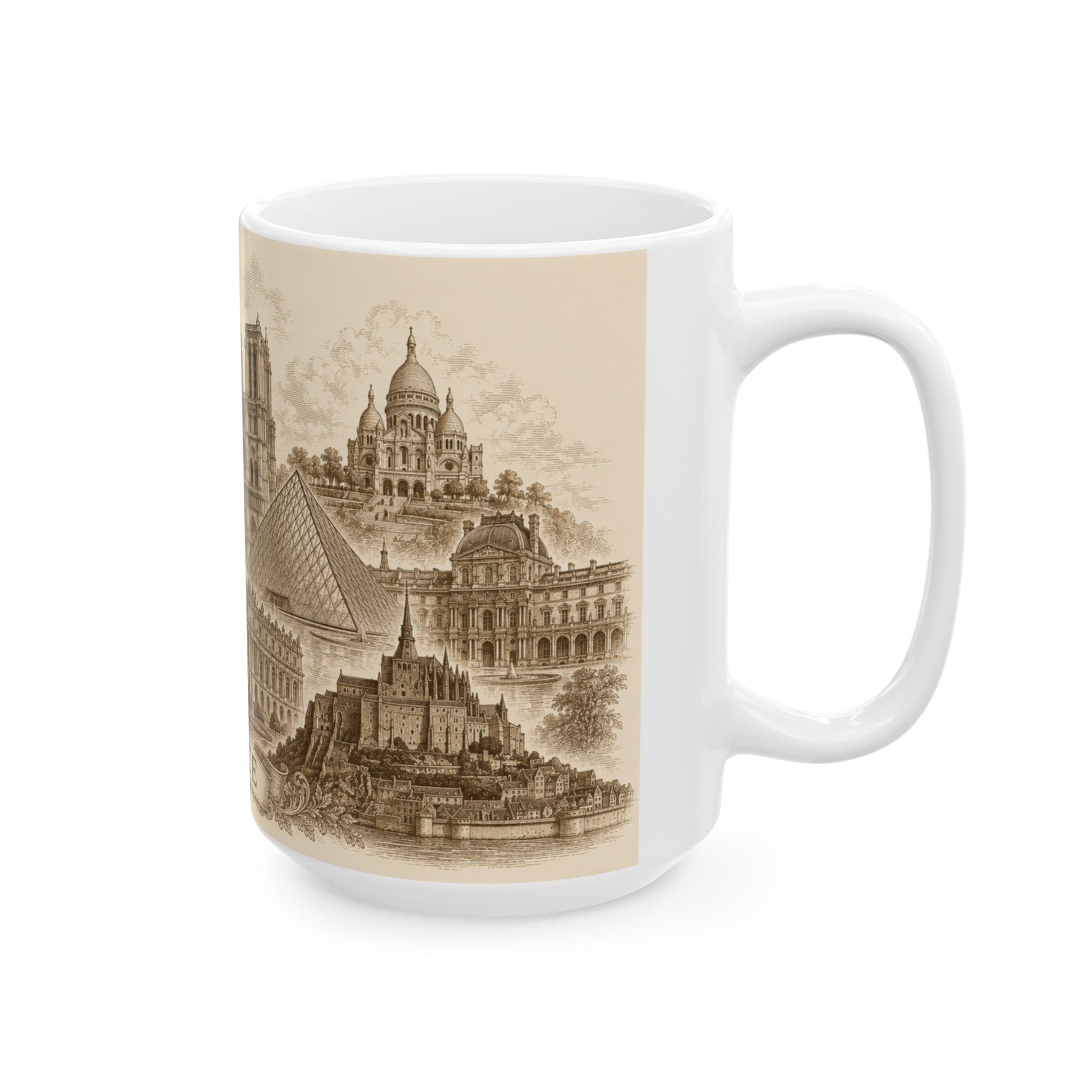 Ceramic Travel Mug French Landmarks Mug — Eiffel Tower Notre Dame Versailles Coffee Cup Gift 11oz 15oz
