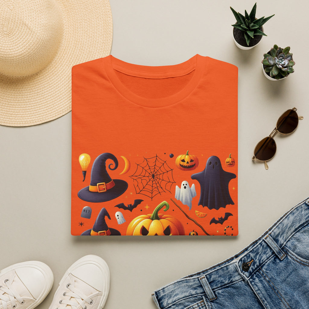 Halloween Pumpkin Face Funny Scary Mens Cotton T-Shirt Tee Top Unisex Women Gift