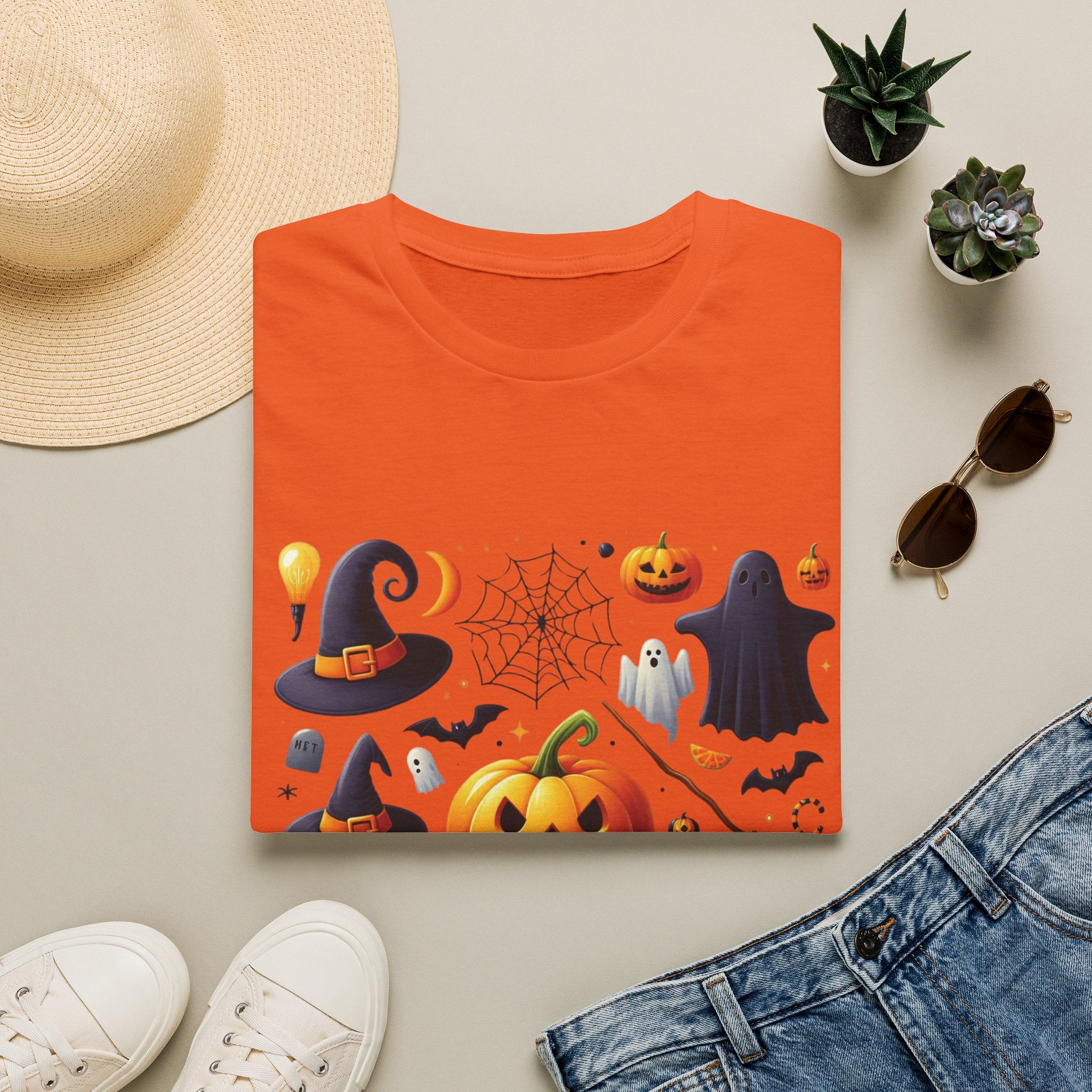 Halloween Pumpkin Face Funny Scary Mens Cotton T-Shirt Tee Top Unisex Women Gift