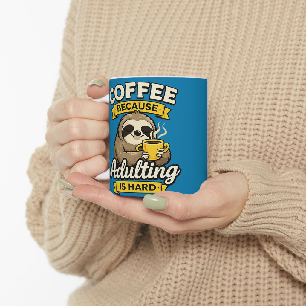 Funny Sloth Coffee Mug Adulting Is Hard Ceramic Coffee Cup Gift for Coworker 11oz