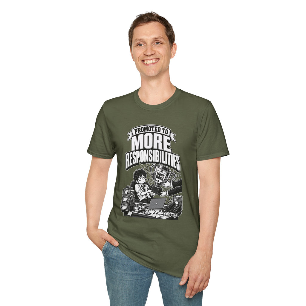 Funny Dark Humor Tshirt — Funny Office Tshirt Dark Humor Graphic Tee Unique Coworker Gift PROMOTED TO MORE RESPONSIBILITIES Shirt