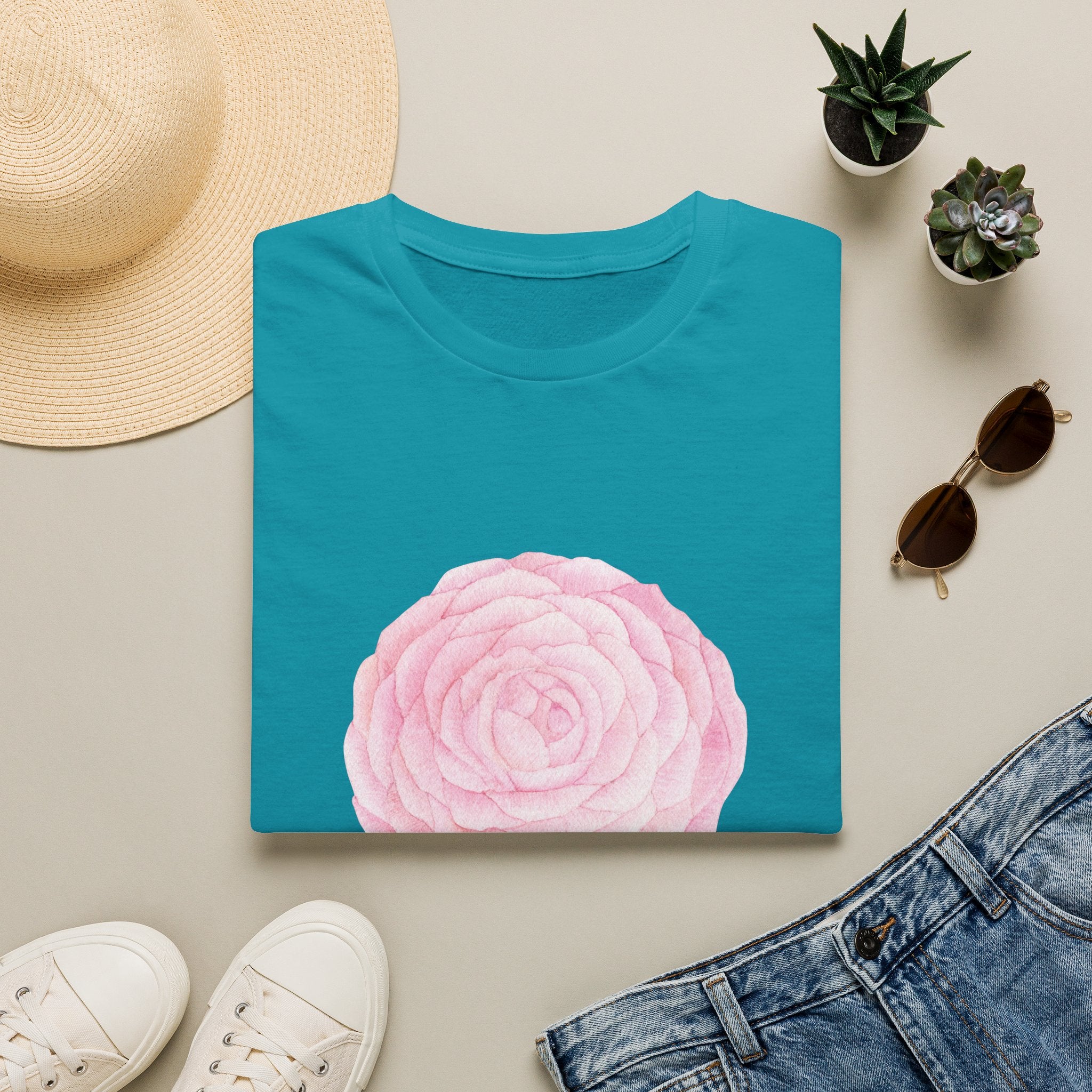 Tsubaki Japanese Camellia Unisex Softstyle T-Shirt Gift Cotton Japan Art Flower