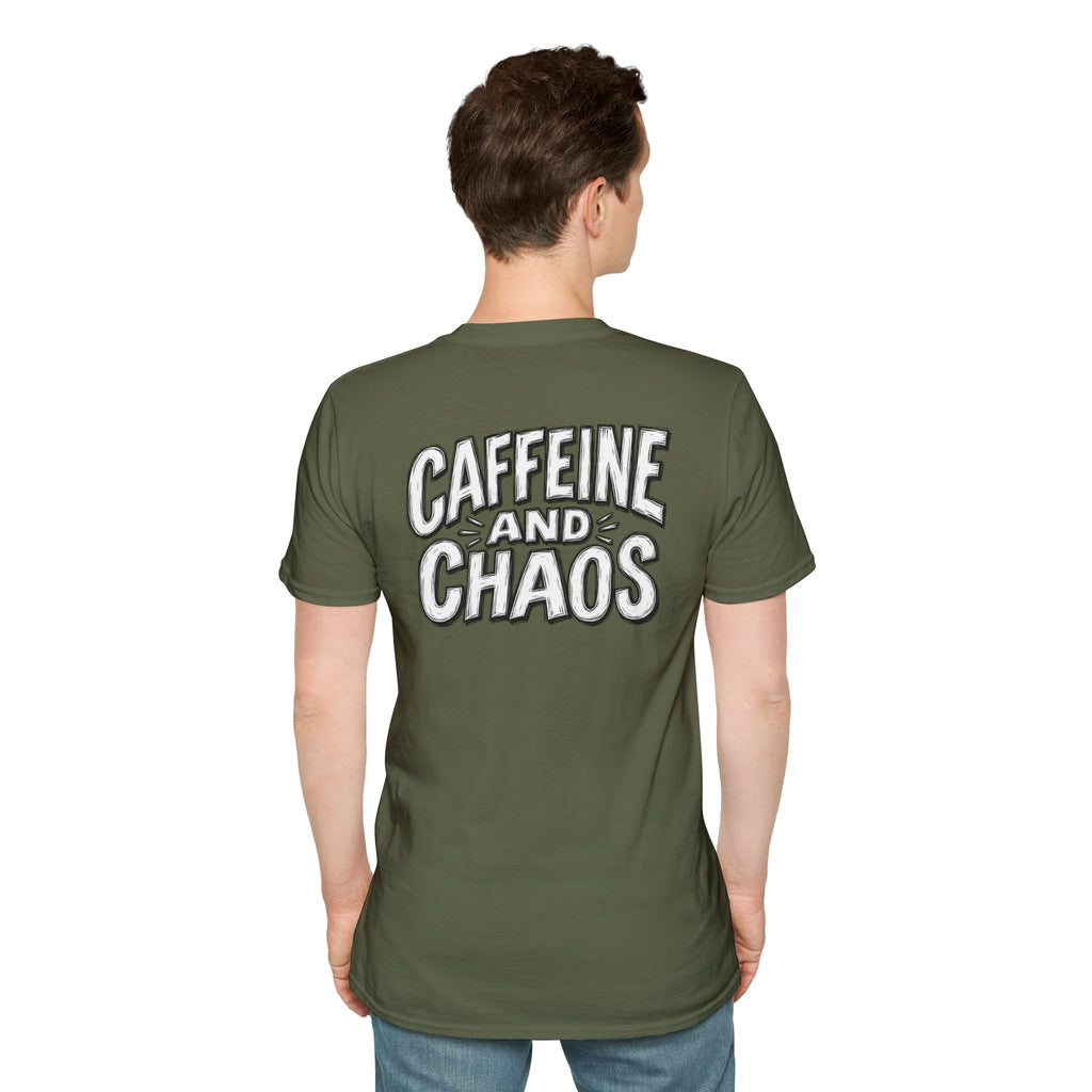 Funny Caffeine and Chaos Shirt Coffee Lover Graphic Tee Dark Humor Tshirt Funny Office Tshirt