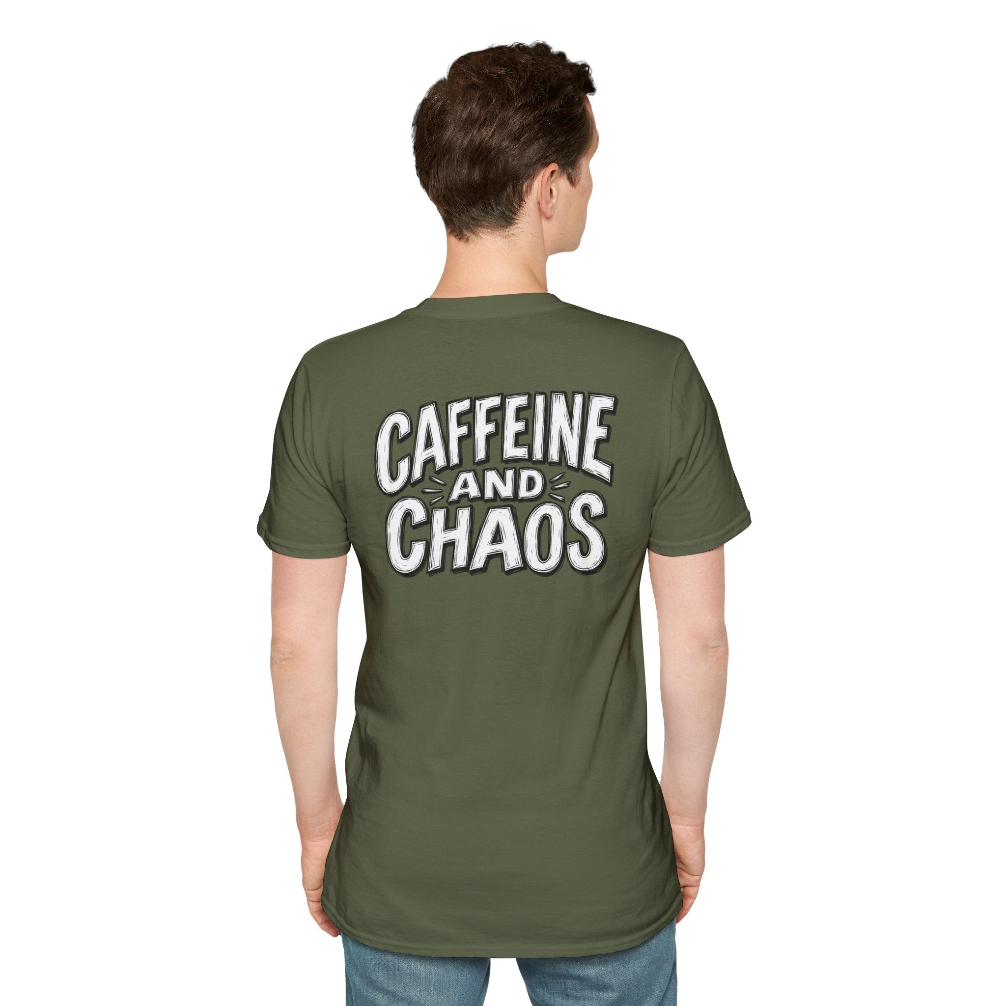 Funny Caffeine and Chaos Shirt Coffee Lover Graphic Tee Dark Humor Tshirt Funny Office Tshirt