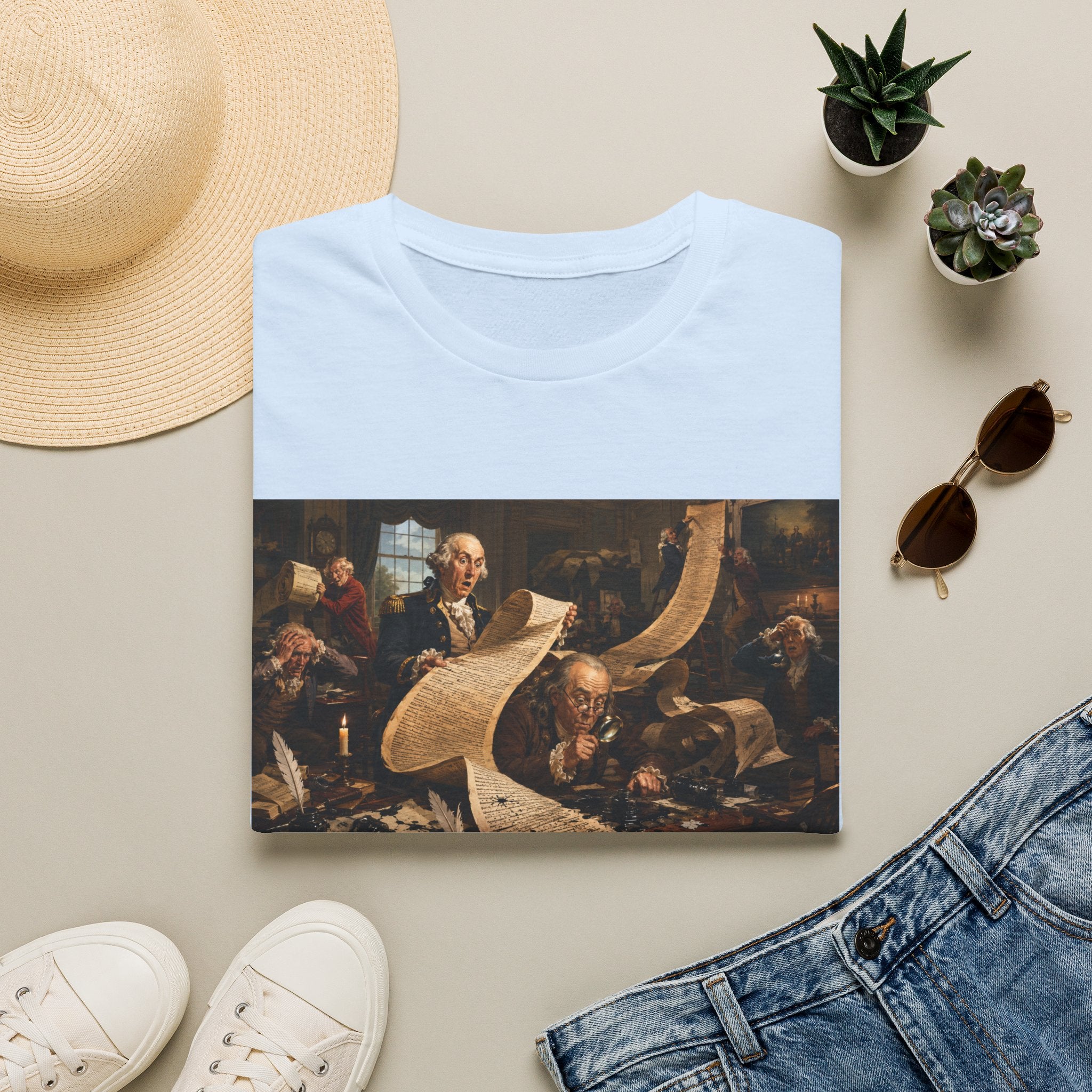 Funny USA Unisex Softstyle T-Shirt Giant Declaration Team Funny Patriotic T-Shirt United States of America Benjamin Franklin George Washington Tshirts
