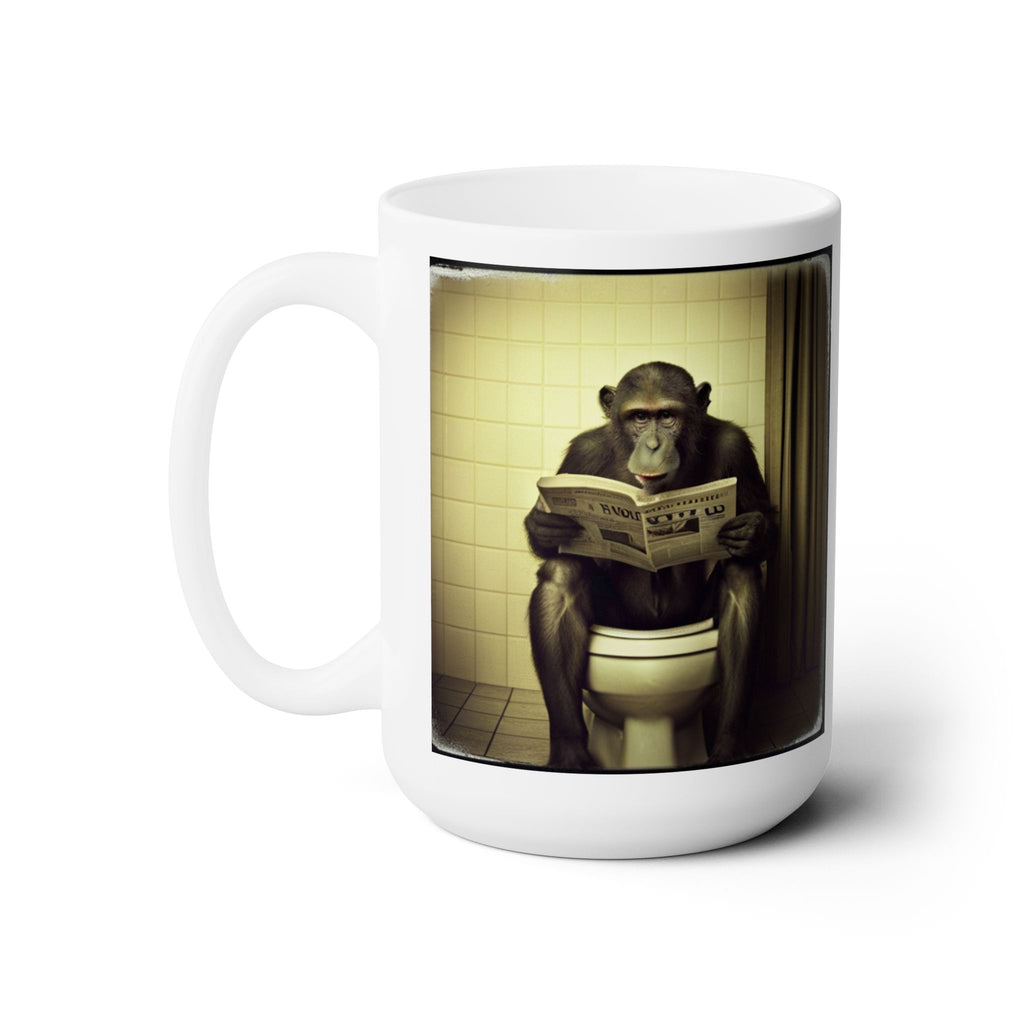 Monkey Sitting on The Toilet Reading Newspaper Funny AI Gift Coffee Tea Mug 15oz